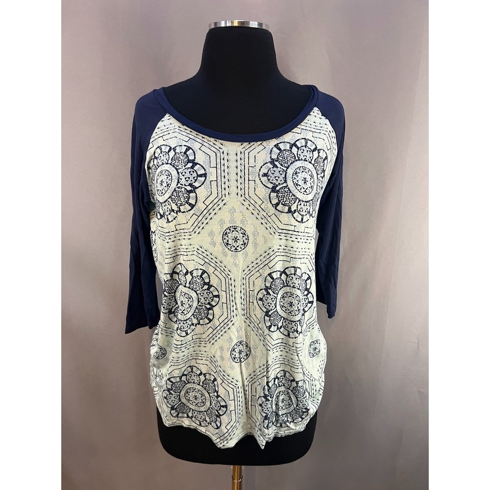 Downeast Women's Sz M Mandala Print Raglan 3/4 Sleeve Boho Indie Y2K Cottagecore